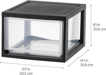 IRIS USA 3-Pack, 14.5 Qt. Stacking Drawer Storage Organizer, Black