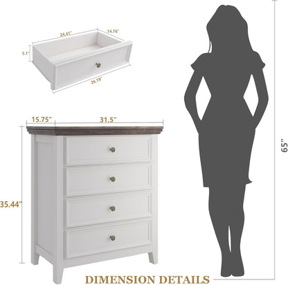 BLANKSPACE Dresser for Bedroom, 4 Drawer Dresser, Modern 4 Chest of Drawers, Farmhouse Storage Cabinet with 4 Drawers for Home Office, Dining Room, Antique White