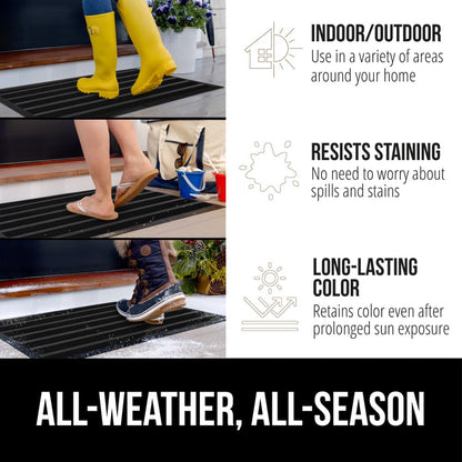 GORILLA GRIP 100% Waterproof All-Season WeatherMax Doormat US Designed Natural Rubber, Stain and Fade Resistant, Low Profile Indoor Outdoor Door Mats, Easy Clean Patio Mat, 17x29, Black Stripe