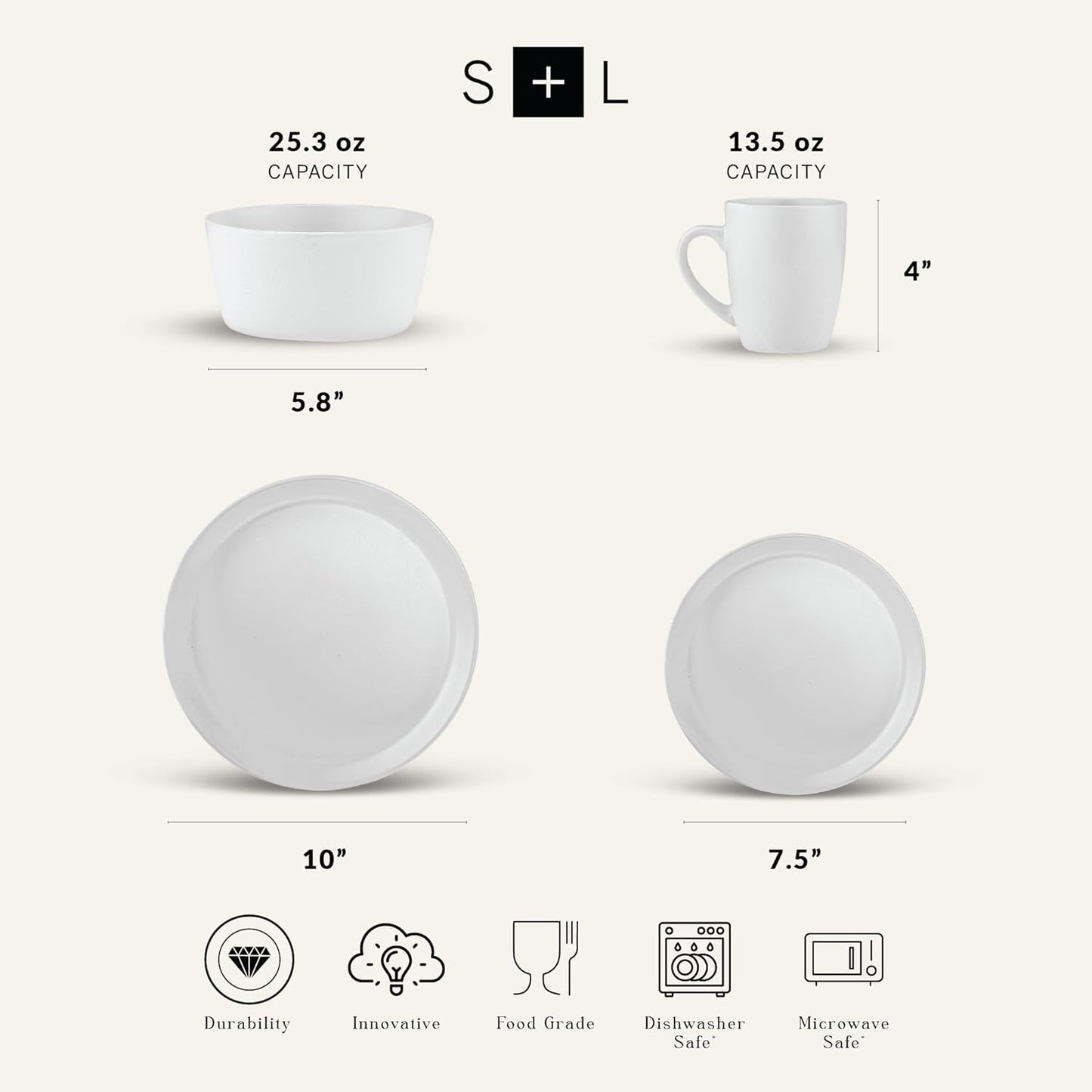 Stone Lain Albie 32-Piece Dinnerware Set Stoneware, White Speckled