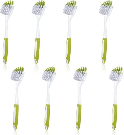 8 Pcs Dish Brush with Handle Kitchen Scrub Brush Pot and Pan Cleaning Brush Dish Scrubber with Stiff PET Bristles for Cookware Sink Washing Household, Green, 11 x 3.1 x 0.98 Inch