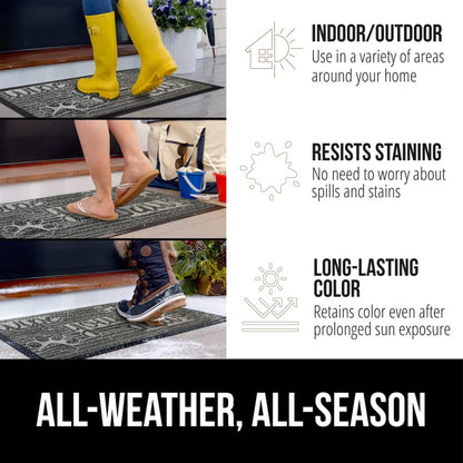 GORILLA GRIP 100% Waterproof All-Season WeatherMax Doormat 35x23, US Designed Natural Rubber, Stain and Fade Resistant, Low Profile Indoor Outdoor Door Mats, Easy Clean Patio Mat, Stone Paws