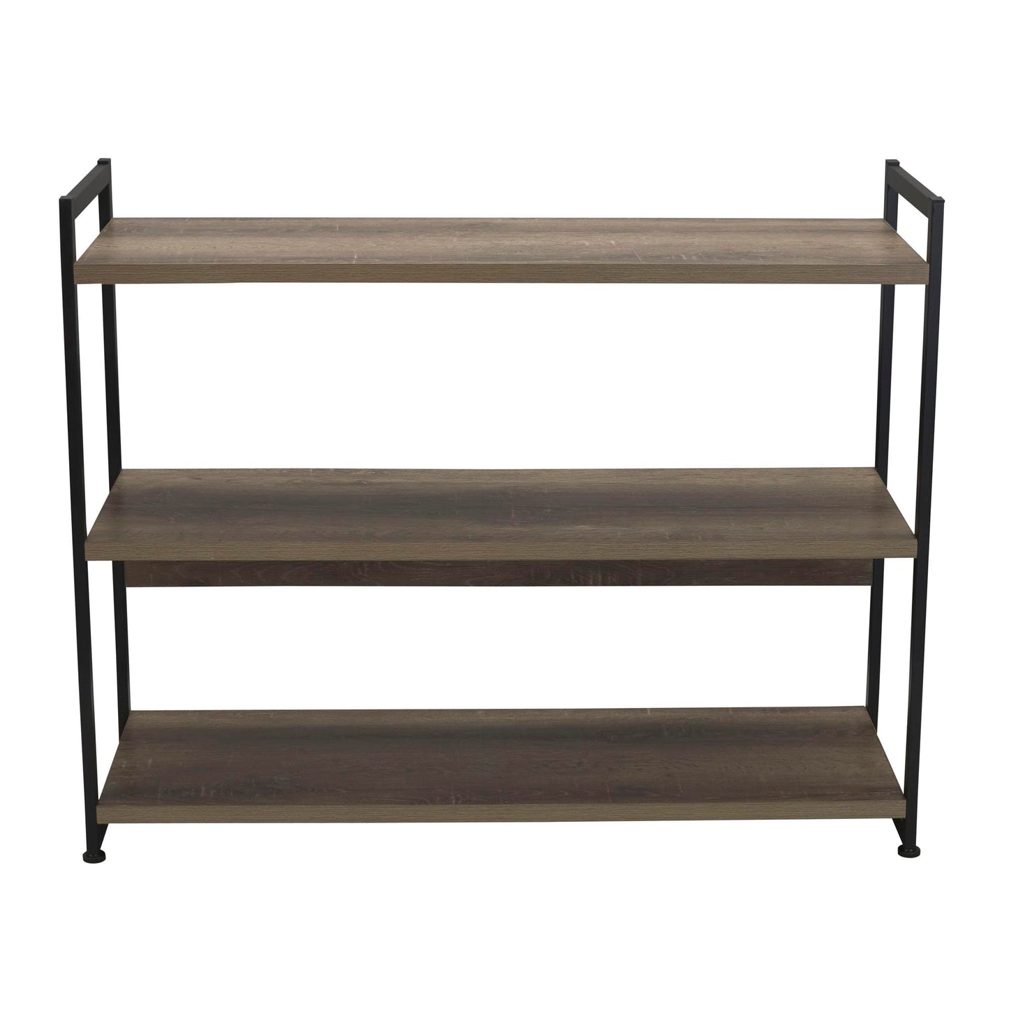 Household Essentials Wide 3‑Shelf Open Storage Bookshelf in Oak Rustic Wood Grain and White Metal