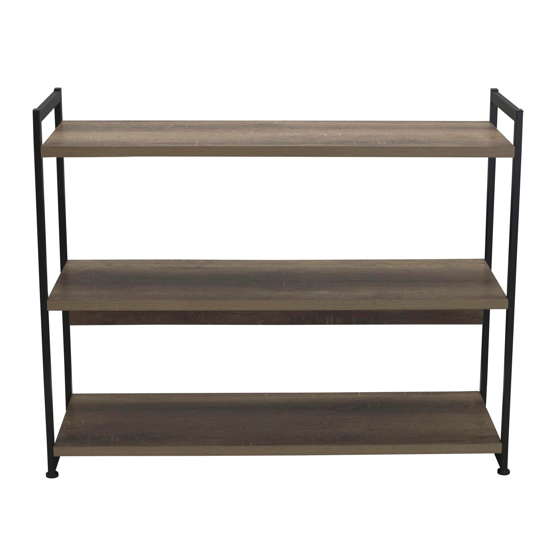 Household Essentials Wide 3‑Shelf Open Storage Bookshelf in Oak Rustic Wood Grain and White Metal