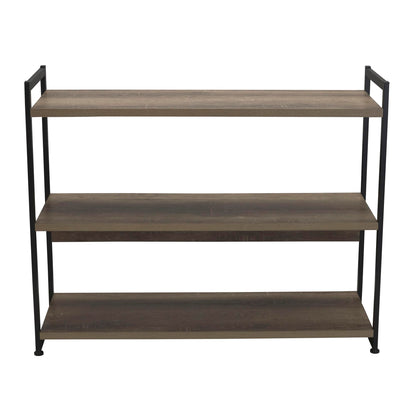 Household Essentials Wide 3‑Shelf Open Storage Bookshelf in Oak Rustic Wood Grain and White Metal
