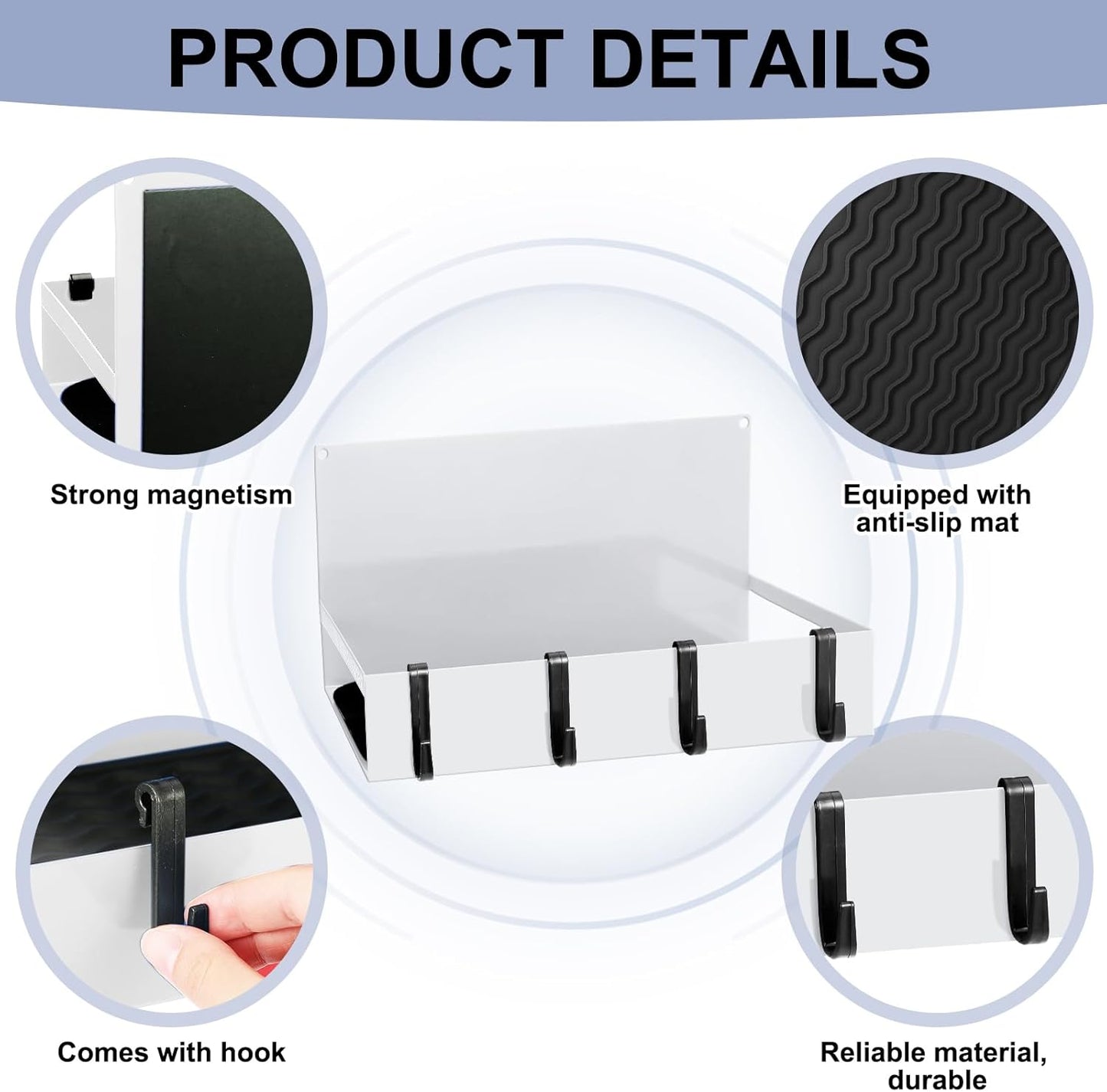 3 Pack Magnet Garage Organizer Magnetic Spice Rack for Refrigerator 20 lb Capacity Shelf Hanging Heavy Duty Magnetic Fridge Side for Organize Garage Tools (White)