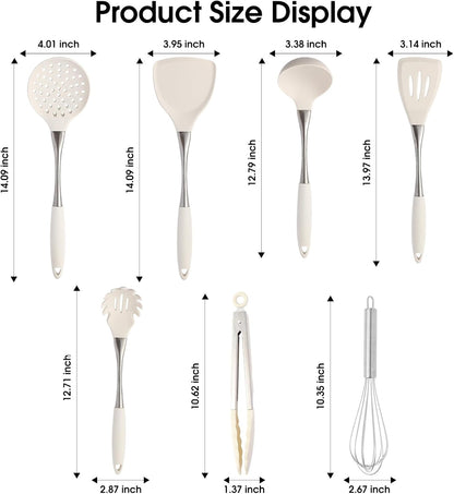 Premium White Silicone Cooking Utensils Set-Non-Toxic, Heat Resistant, BPA Free Kitchen Utensils Set with Spatula, Spoon, Whisk & Tongs-Non-Stick& Dishwasher Safe for Nonstick Cookware