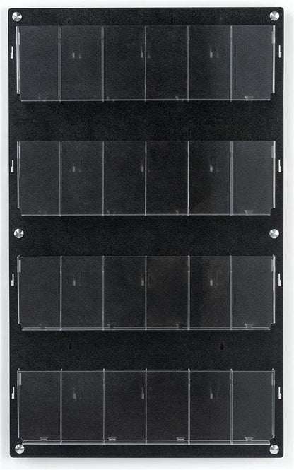 Displays2go Wall Pamphlet Display, Acrylic, 12/24 Adjustable Slots, Aluminum Standoffs - Black (2RP12BLK)