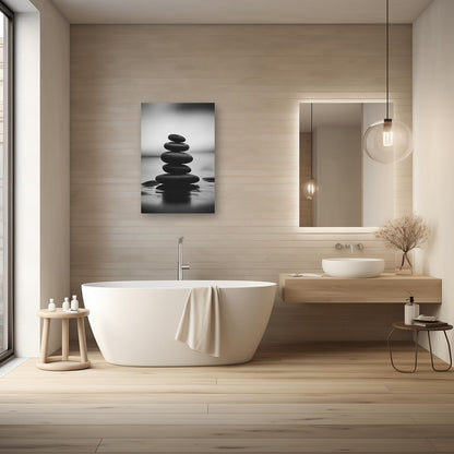 DOARTDO Zen Canvas Wall Art Black and White Zen Stone Picture Print Meditation Relax Spirit Spa Room Bathroom Decor Frame (28.00" x 42.00", Zen Stone - 3)