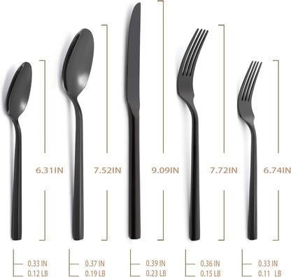 Hand Forged Stainless Steel Flatware Set Silverware Set Cutlery Set Hexagon Handle Black Mirror Finished 20 Pieces Service for 4