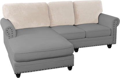 PrinceDeco Sectional Couch Covers Velvet Cushion Covers for Sectional Couch Cushion Covers for Sectional Sofa Separate Sectional Sofa Slipcovers Washable(1 Chaise Back+ 2 Sofa Back,Ivory)