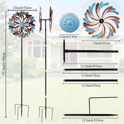 Viveta Wind Spinner for Yard and Garden, Metal Windmill Spinning Kinetic Wind Spinners for Outside Yard Patio Lawn Decor 13”D*57.5“H