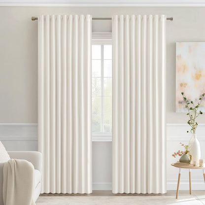 MIULEE Ivory Back Tab Blackout Curtains 90 Inches Long 2 Panels Set for Living Room Bedroom Privacy, Rod Pocket/Pinch Pleat Thermal Insulated Room Darkening Pleated Light Blocking Drapes