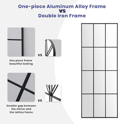 Windowpane Mirror Full Length 65"x24" Art Pane Wall Mirror Farmhouse Decorative Leaning Hanging Wall Mounted for Bedroom Living Room Entrance