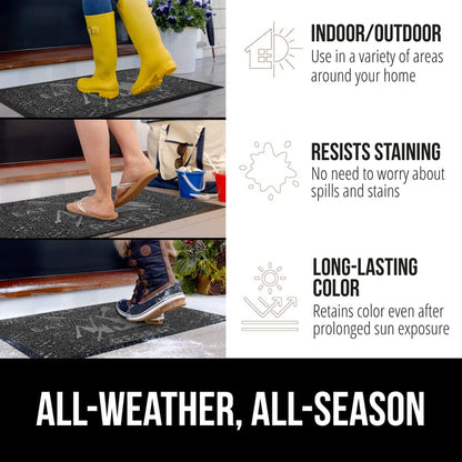 GORILLA GRIP 100% Waterproof All-Season WeatherMax Doormat, US Designed Natural Rubber, Stain and Fade Resistant, Low Profile Indoor Outdoor Door Mats, Easy Clean Patio Mat, 17x29, Graphite Skiing