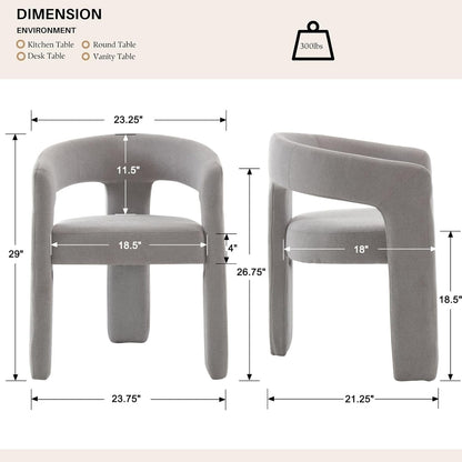 Grey Chenille Dining Chairs Set of 2, Modern Barrel Dining Room Chairs Upholstered Faux Fur Accent Chair with Arms and Round Back for Living Room Kitchen Armchair No Assembly Needed