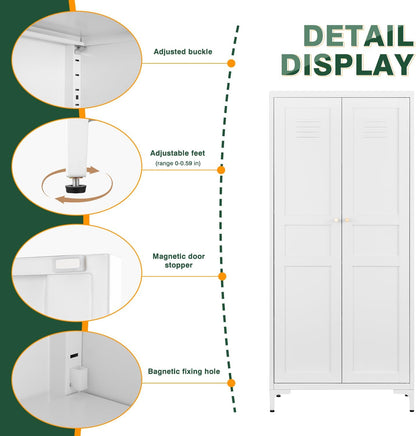 Letaya White Storage Cabinet with Feets-Metal Home Kitchen Pantry Cabinets with Doors and Adjustable Shelves,Organization Locker for Cupboard/Bedroom/Dining/Living/Bathroom/Office/Garage Room (White)