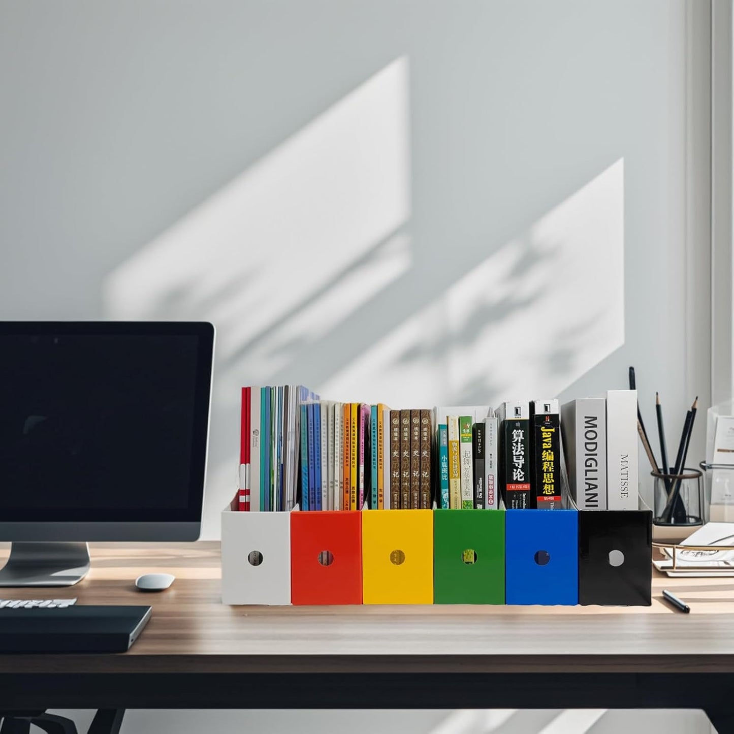 Cardboard Magazine Holder (24 Pack), Sturdy Book Bins for Classroom, Vertical File Folder Organizer, 10.6'' 10.2'' 3.5'' Inch Magazine Rack (Yellow, 24 Pack)