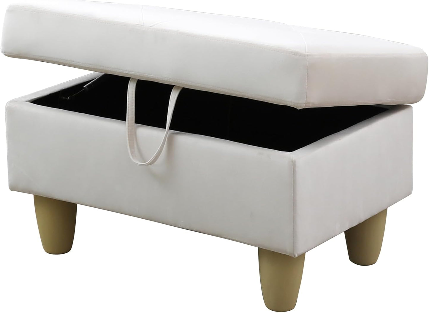 Ottoman Rectangular Storage Ottoman Bench, Flannel Footrest Stool Footstool with Lid for Living Room, Bedroom, Entryway, White, 28.5"x19"x17.5"