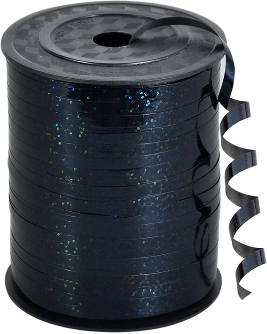 BEISHIDA 500 Yards Black Ribbon Crimped Curling Shiny Metallic Balloon String Roll Gift Wrapping Ribbon for Birthday Halloween Party Decoration
