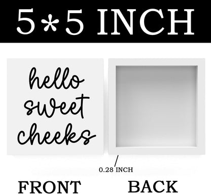 Hello Sweet Cheeks Bathroom Decor, Funny Bathroom Signs Decoration, Black and White Bathroom Decoration, Bathrooms Decor for Shelves, Wooden Box Decoration Sign for Home Farmhouse Living Room Table