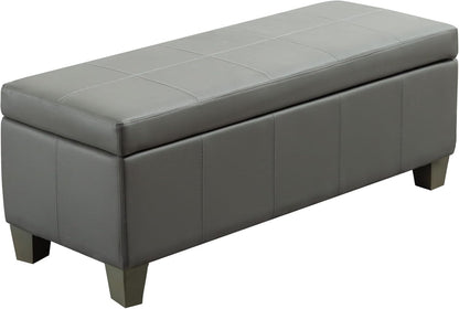 51 Inch Faux Leather Ottoman with Storage, End of Bed Bench with Large Storage, Rectangular Extra Long Bench for Bedroom and Living Room, Light Grey
