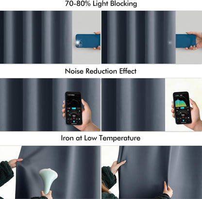 MIULEE Stone Blue Back Tab Blackout Curtains 63 Inch Length 2 Panels Set for Living Room Bedroom Privacy, Rod Pocket/Pinch Pleat Thermal Insulated Room Darkening Pleated Light Blocking Drapes