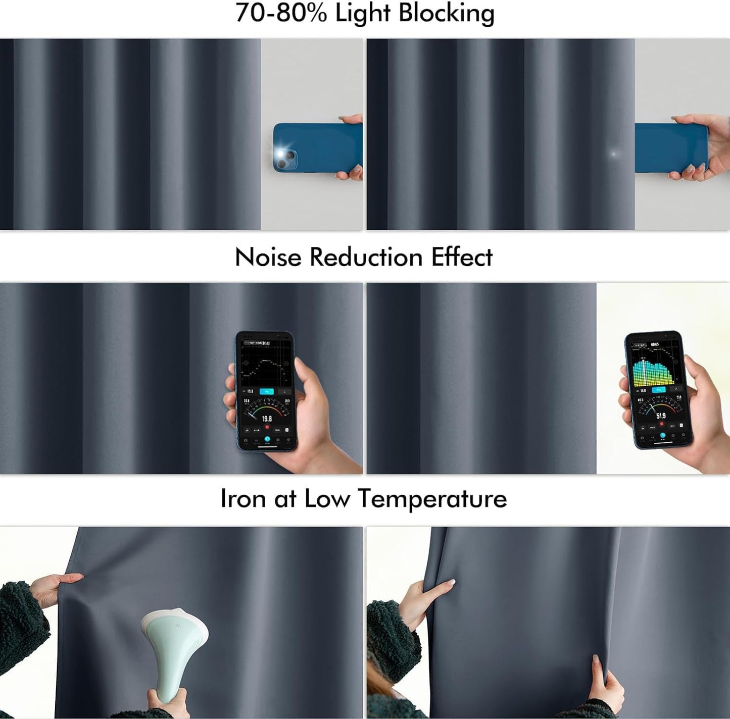 MIULEE Stone Blue Back Tab Blackout Curtains 102 Inch Long 2 Panels Set for Bedroom, Rod Pocket/Pinch Pleated Thermal Insulated Living Room Darkening Light Blocking Floor to Ceiling Drapes