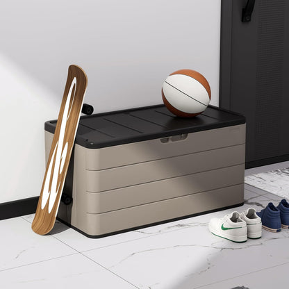ZZM 110 Gallon Lockable Resin Deck Box, Waterproof Outdoor Storage Box for Patio Cushion Storage Cabinet and Tools Storage, Coffee