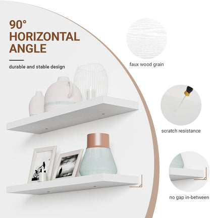 40 Inches Floating Shelves for Wall,9.3" Deep White Long Floating Shelves Set of 2,Large Display & Storage Shelf,Wall Shelf for Bathroom Bedroom Living Room Kitchen Office