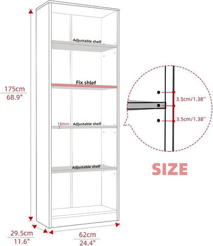 Bookshelf, Open Modern Bookshelf, 5 Shelf Bookcase with Freestanding Display Storage, Wooden Book Shelf for Bedroom, Living Room, Dinning Room, Office, Dray