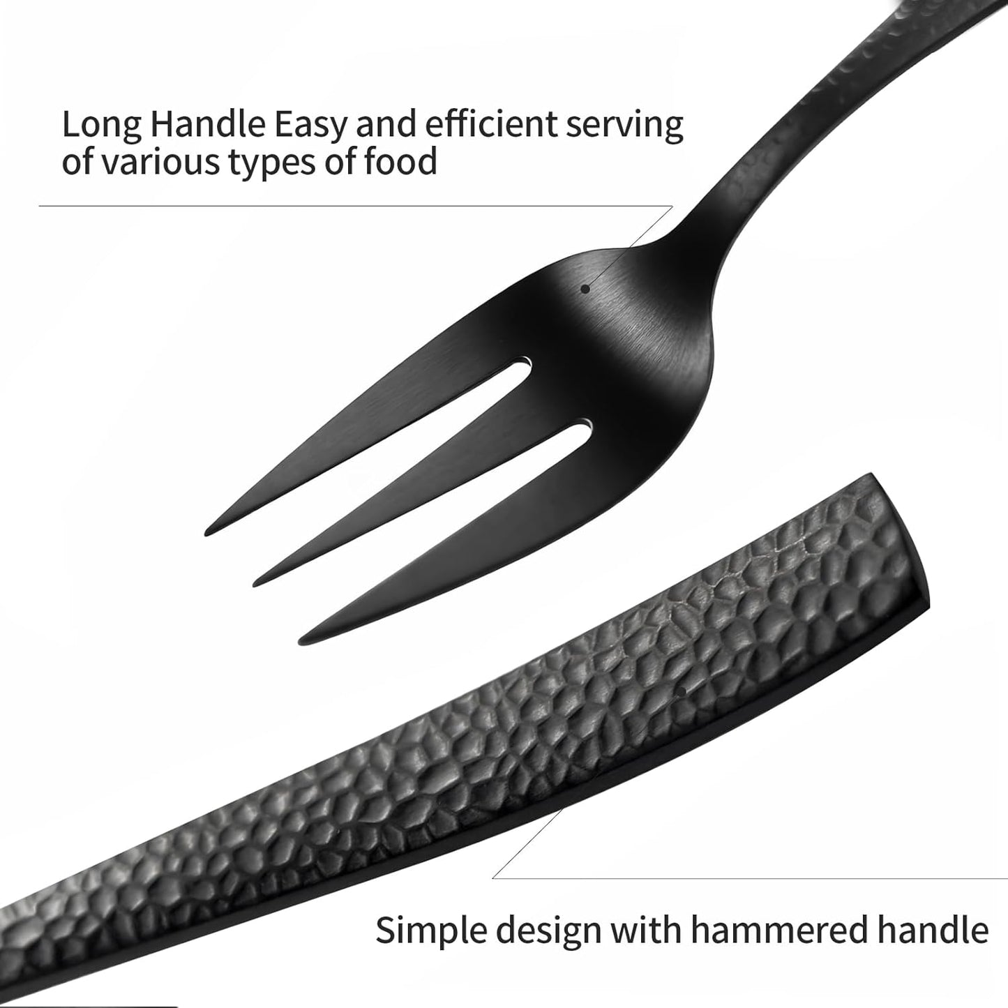 Silverware 45-Piece Matte Black Hammered Flatware Set with Serving Utensils, Stainless Steel Thick Handle Matte Polished Cutlery Set for Wedding Hotel Restaurant, Service for 8