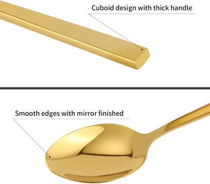 Stainless Steel Flatware Set Hand Forged 18/10 Silverware Set Cutlery Set Gold Cuboid Handle Mirror Finished 20 Pieces Service for 4