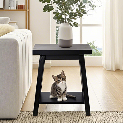 Black End Table, 2-Tier End Tables Living Room, Wood Side Table, Modern Side Table