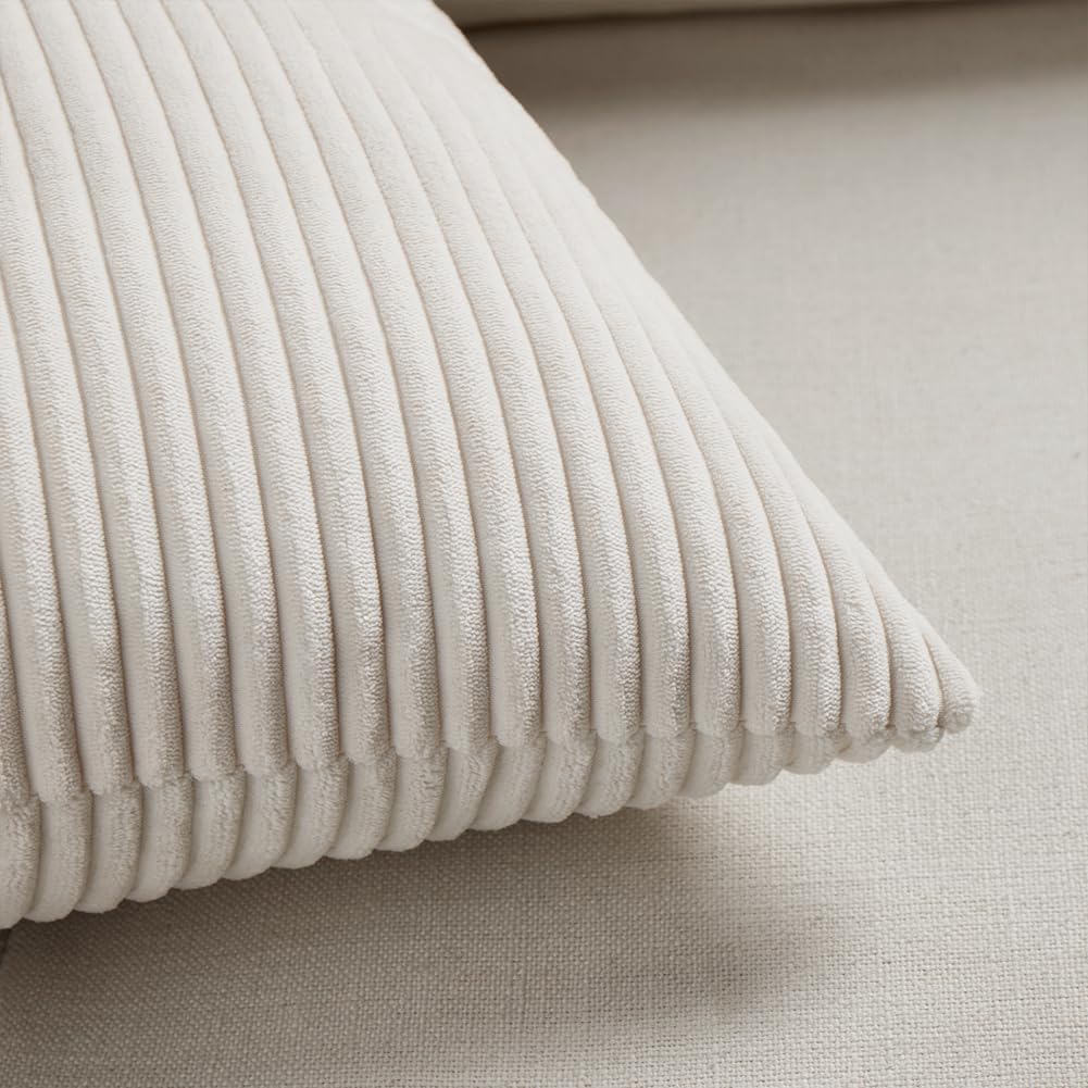 Fancy Homi 2 Packs Boho Cream Decorative Throw Pillow Covers 18x18 Inch for Living Room Couch Bed Sofa, Rustic Farmhouse Home Decor, Soft Corss Corduroy Patchwork Textured Square Cushion Case 45x45 cm