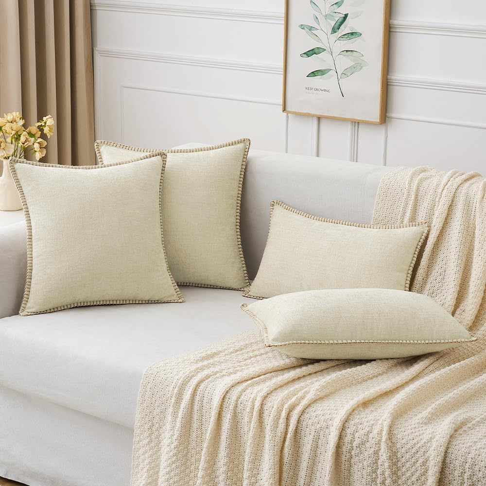 MIULEE Pack of 2 Christmas Pillow Covers 20x20 Inch Cream White Farmhouse Decorative Throw Pillow Covers with Stitched Edge Soft Chenille Solid Dyed Couch Pillow Covers for Sofa Bed Living Room