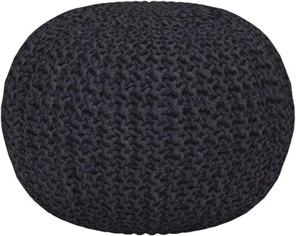 BIRDROCK HOME Round Pouf Ottoman | Cotton Braided Foot Stool with Bean Bag Filling | Boho Foot Rest for Living Room & Bedroom | Compact & Comfortable Seating, Lightweight & Soft | Charcoal