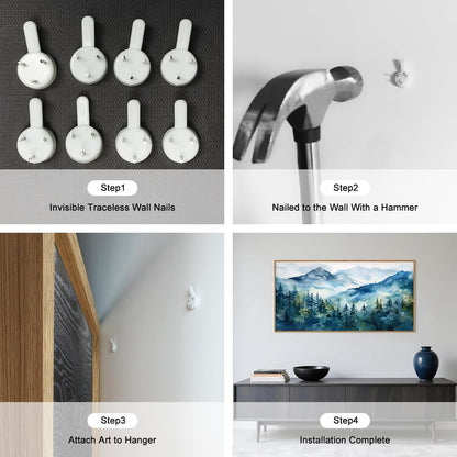 Celestdeco Blue Ridge Mountains Forest Framed Canvas Wall Art Set, Natural Landscape Wall Decor, Green Pine Trees Wall Painting, Woodland Artworks for Living Room, Bedroom, Dining Room - 20"x40"