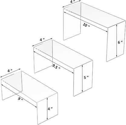 9x9.5x10 Inch Clear Display Risers Shelf 3pcs, Countertop Rectangular Acrylic Display Stands for Funko Pop Figure, Bags, Collectibles