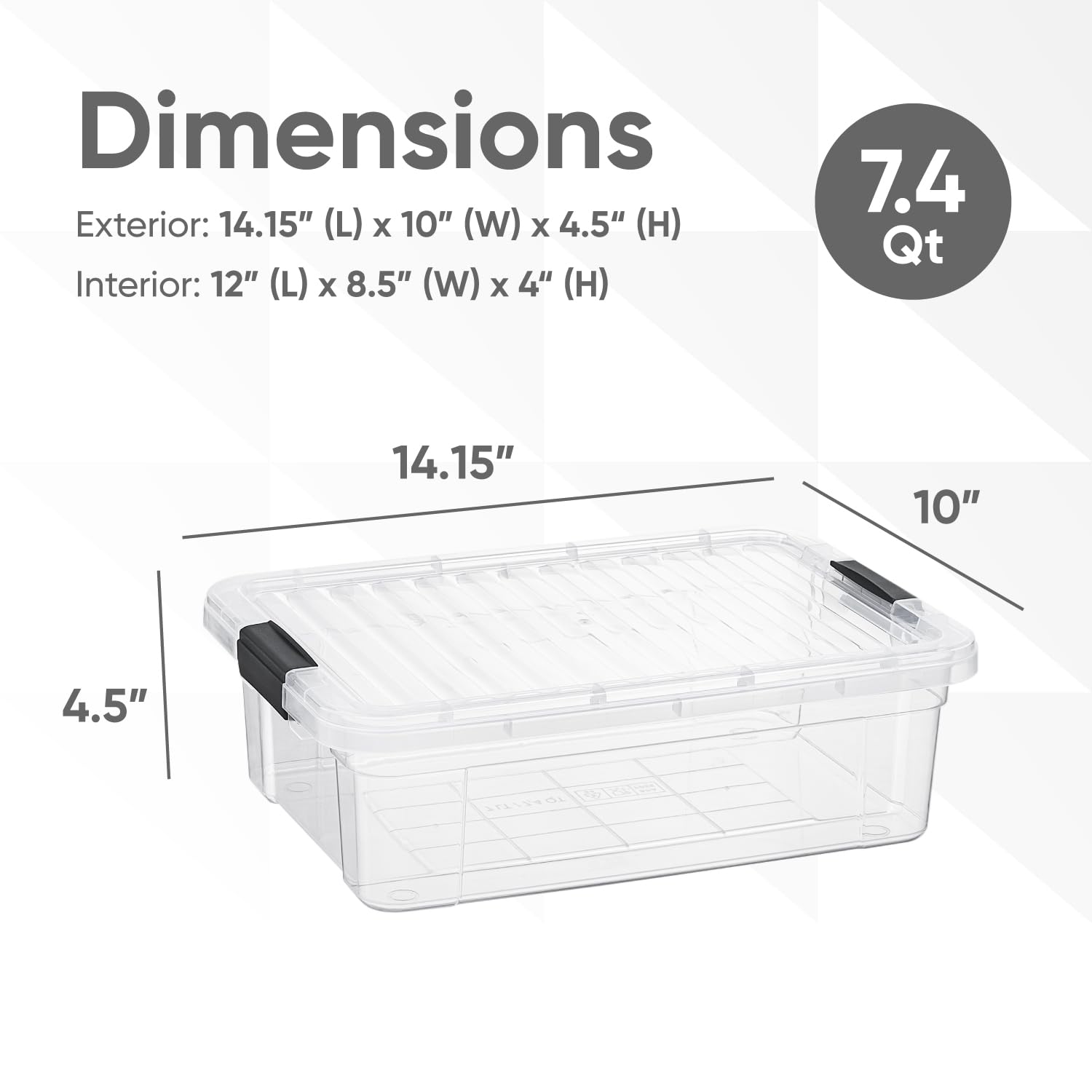 Superio 7.4 Quart Clear Plastic Storage Bin with Lid, Non-Toxic, BPA Free, Odor Free, Organizer