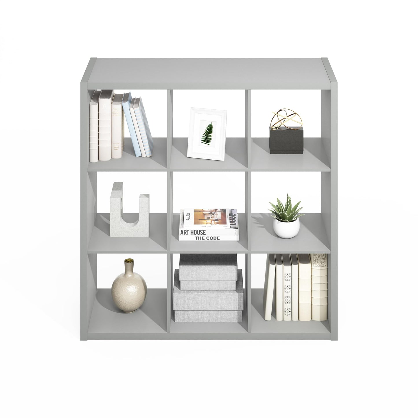 Furinno Simple 9-Cube Storage Organizer, Display Shelf, Light Grey