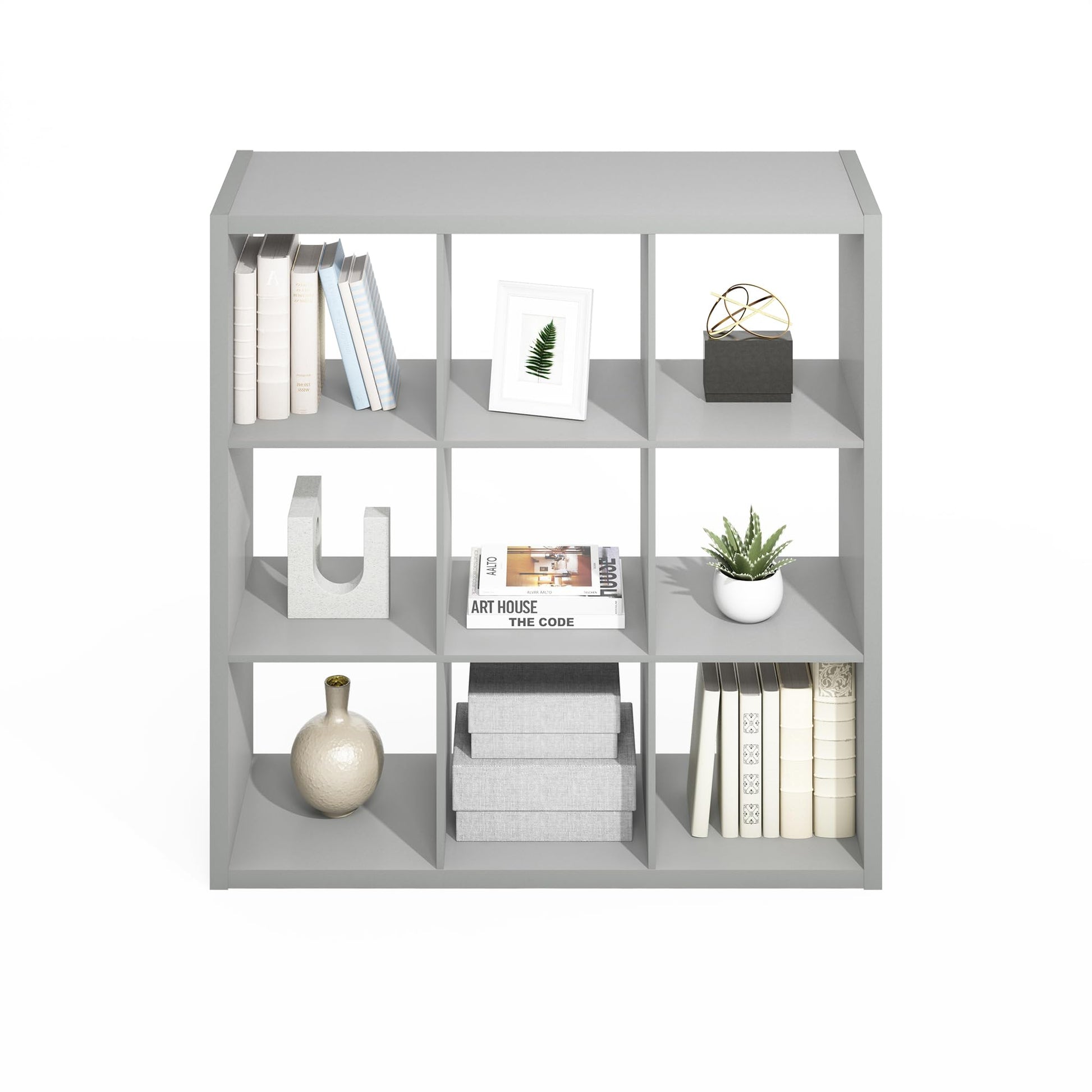 Furinno Simple 9-Cube Storage Organizer, Display Shelf, Light Grey