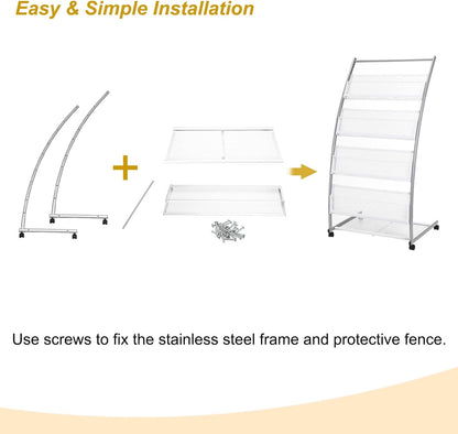 PATIKIL L-shaped Magazine Display Racks Floor Standing 4 Layers Brochure Stand Catalog Literature Holder with Wheels for Hotel, Exhibition, Trade Show, Office