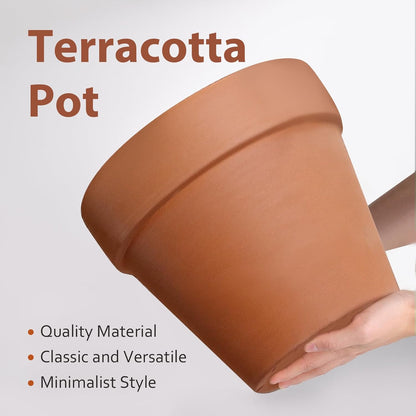 INGOFIN Terracotta Pot with Saucer - 10 Inch Ceramic Clay Pot for Plants with Drainage Hole, Large Terra Cotta Flower Planter with Tray for Indoor Outdoor Plants