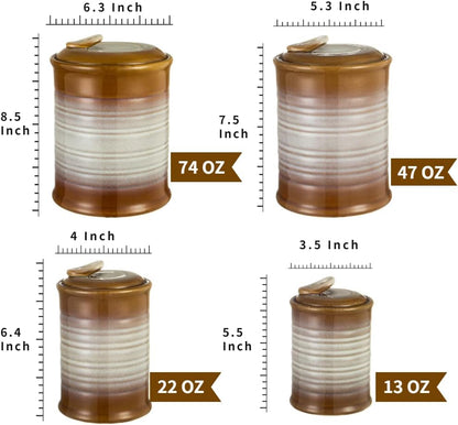 Nihow Ceramic Food Storage Jar Sets: Container with Air Tight Ceramic Lid for Flour/Sugar/Rice/Coffee/Cookies/Candy - Seal Damp-proof Canister for The Kitchen - Set of 4 (Brown)