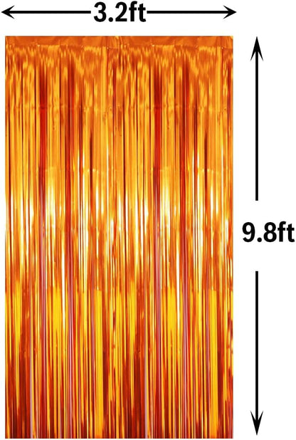 GOER 6.4 ft x 9.8 ft Metallic Tinsel Foil Fringe Curtains,Pack of 2 Party Streamer Backdrop for Birthday,Graduation Decorations and New Year Eve (Orange)
