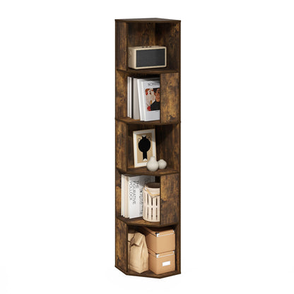 Furinno ECON Corner Shelf, 5-Tier Corner Book Shelf, Standing Storage Shelves, Cube Display Rack