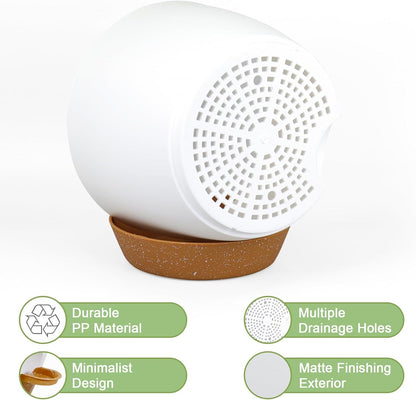 12/10/9 inch Large Self Watering Pots, Plant Pots with Mesh Drainage Holes for Indoor Outdoor Garden Plants, Flower Pots with Deep Reservoir, 3 Pack Plastic Planters, White with Brown