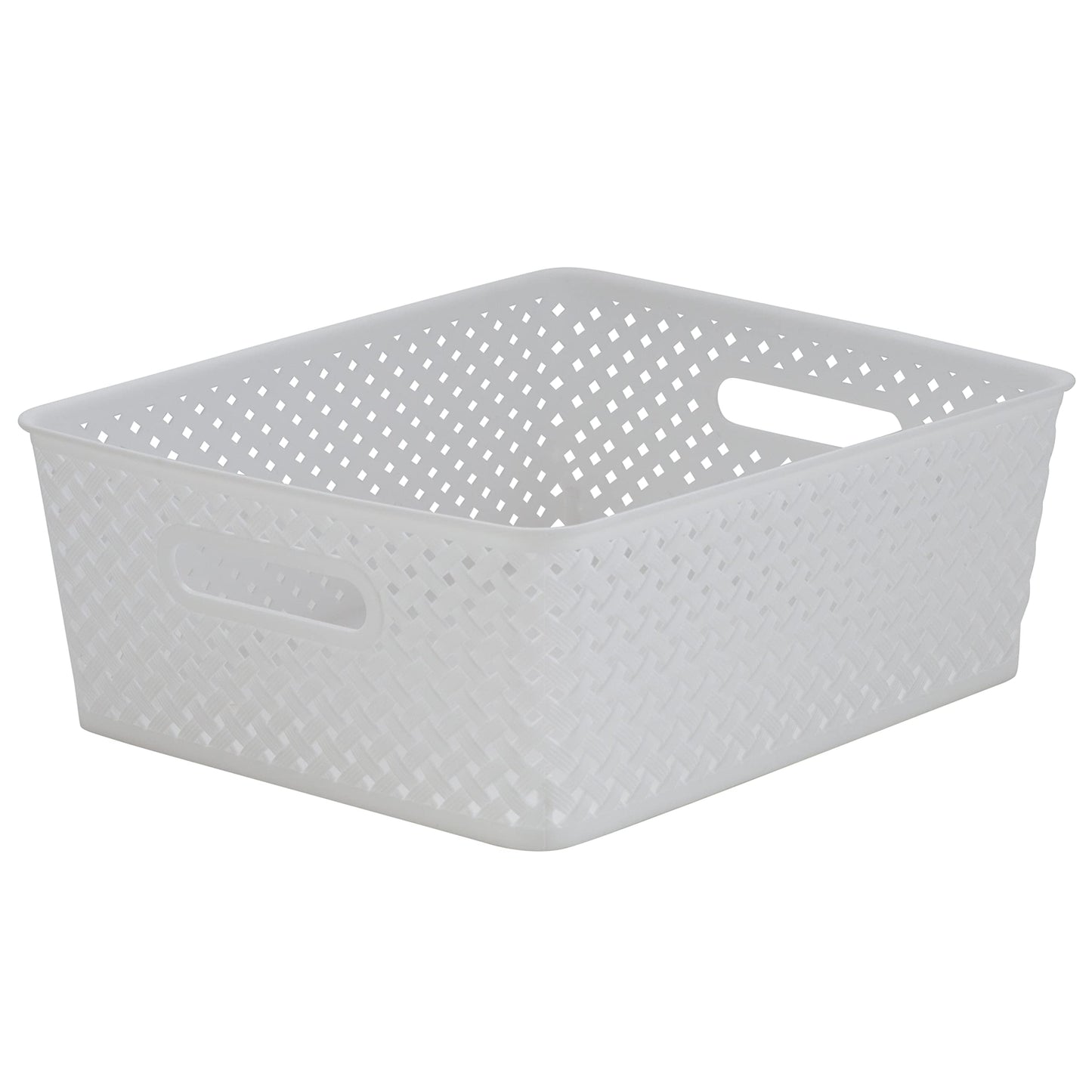 Simplify Medium Resin Wicker Tote | Storage Bin | Plastic Organizer | Carrying Handles | Bathroom |