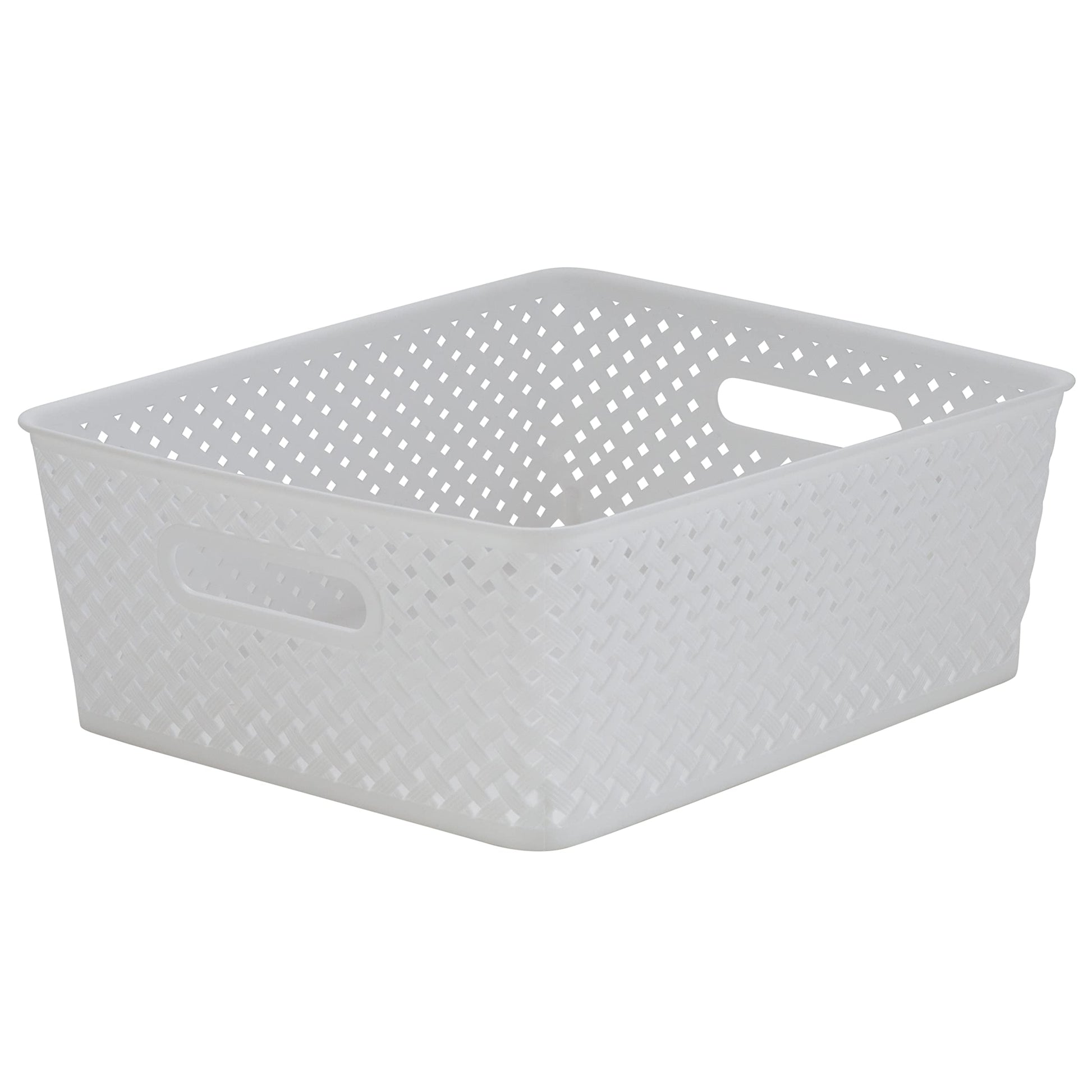 Simplify Medium Resin Wicker Tote | Storage Bin | Plastic Organizer | Carrying Handles | Bathroom |